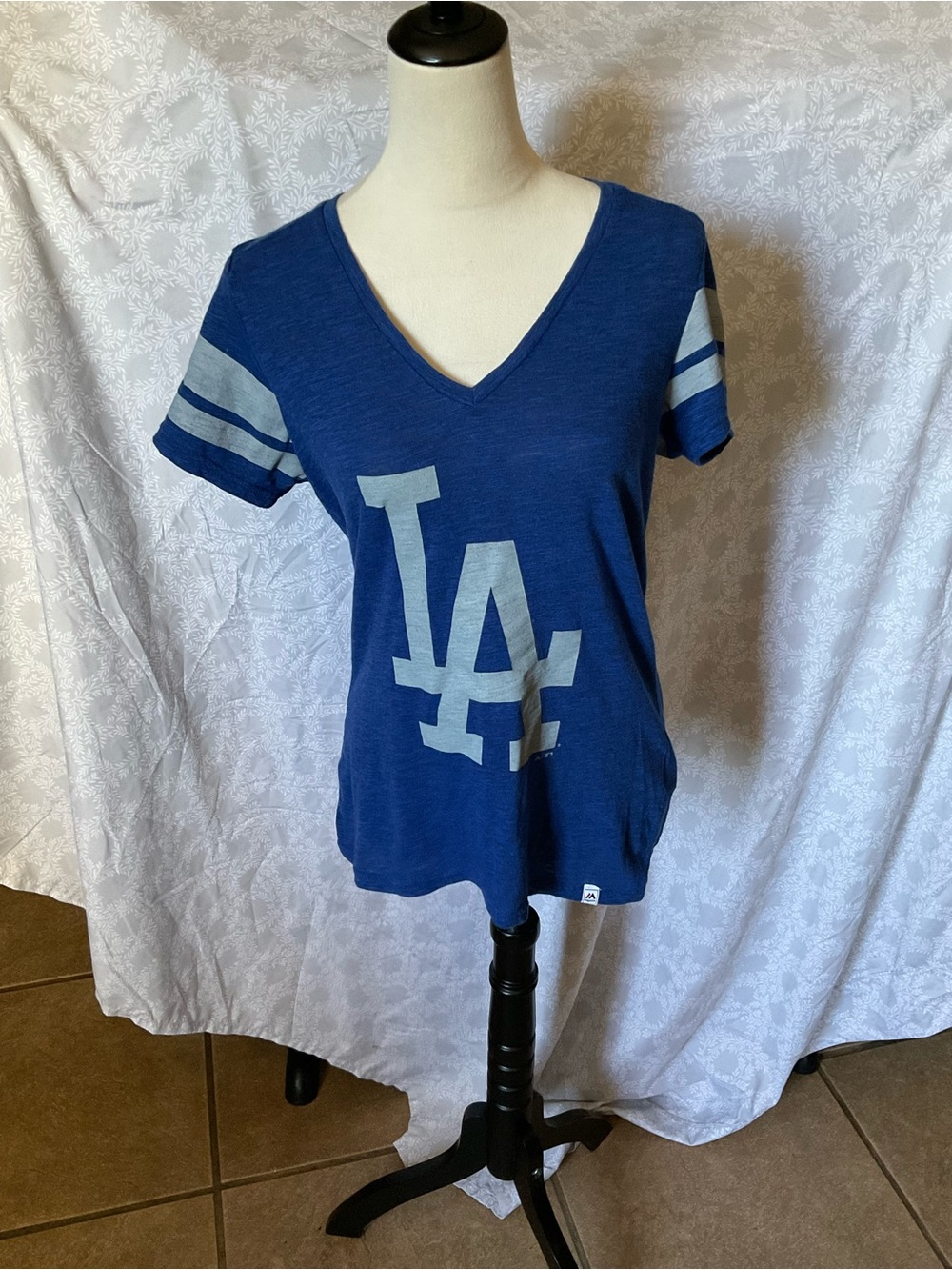 Majestic Royal Blue LA V-Neck Tee with Gray Logo